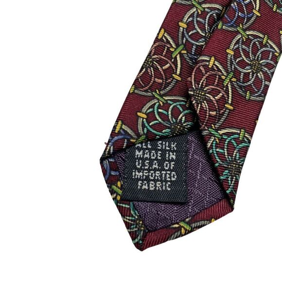 Christian Dior Tie Men's Necktie Silk Maroon Circles Made in USA - Picture 5 of 7